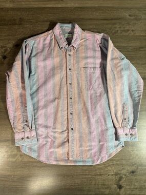 Vintage St John’s Bay Mens Button Down Long Sleeve Pastel Multicolor Shirt Large